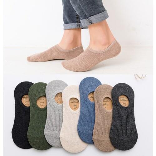 Cotton Thin Mens Boat Socks Deodorant Breathable Summer Mens Invisible Silicone Anti-skid Shallow Mouth Socks Solid Color