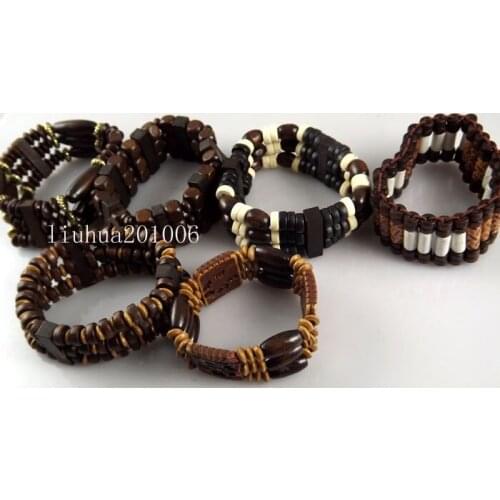 Wholesale 24 pcs Charm elastic wood beads bracelets fashion jewelry
