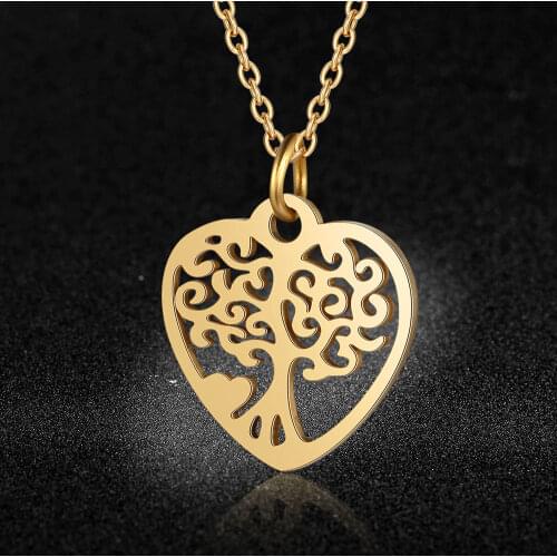 316L Stainless Steel Heart Tree of Life Charm Necklace Wholesale AAAAA Quality Gift Never Tarnish