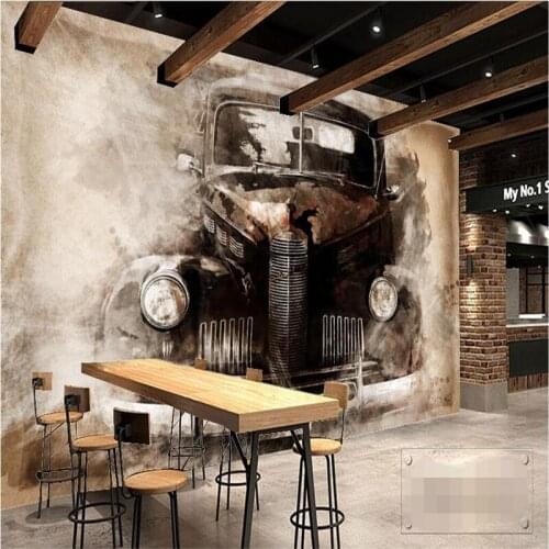 Beibehang custom wallpaper wall stickers ink European style nostalgic retro worn-out classic car background home decoration