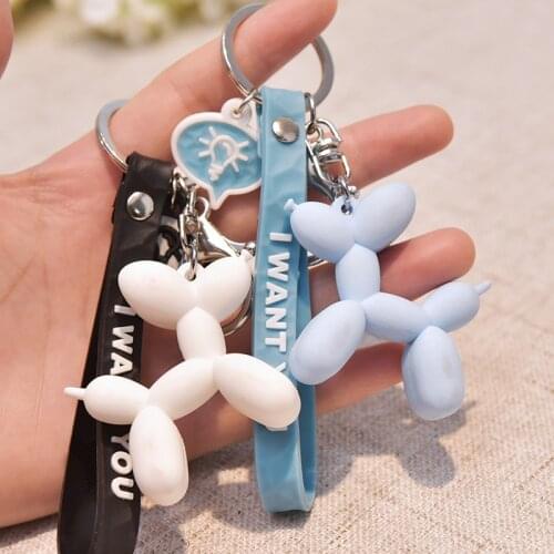 PVC Flexible Glue Simple Doraemon Balloon Dog Keychain Handbag Pendant DIY Couples Bag Hanging Leather Rope