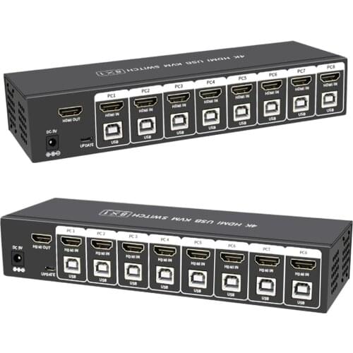 PWAY 8 in 1 HDMI KVM Switch Box Selector with Extender 8 Ports USB 2.0 Sharing monitor mouse keyboard for 8 Computer Laptops PCs