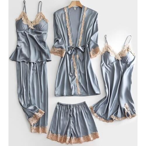Five Sets of Pajamas Female Spring and Summer Home Wear Silk Sexy Suspenders Nightgown Robe Silk Ladies Pajamas