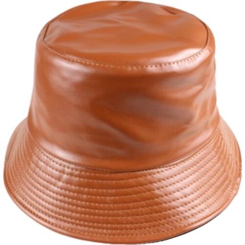 Adjustable Fisherman Hat PU Leather Fashion Men Women Pure Color Harajuku 56-60CM Foldable Flat Top High Quality Fisherman Hat