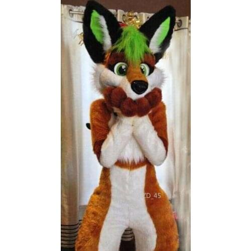Long Fur Brown Husky Dog Complete Suit Fox Mascot Costume Fursuit Halloween Suit Cosplay Brand New Complete Suit