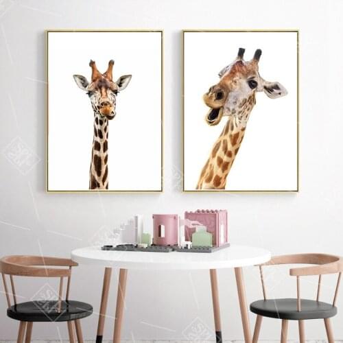 Modern Home Decoration Giraffe Animals Canvas Painting Funny Cartoon Wall Art Module Picture for Room Poster and Prints No Frame