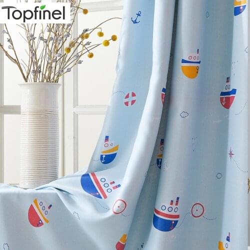 Topfinel Children Blackout Curtains For Living Room Bedroom Kids Room Blue Boat Decorative Curtains Home Window Treatment Drapes