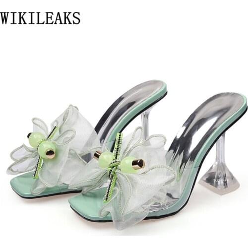 Pumps Women Shoes Slippers Women Summer 2021 High Heels Woman Slippers Butterfly Knot Sliders Shoes Zapatos Transparentes Mujer