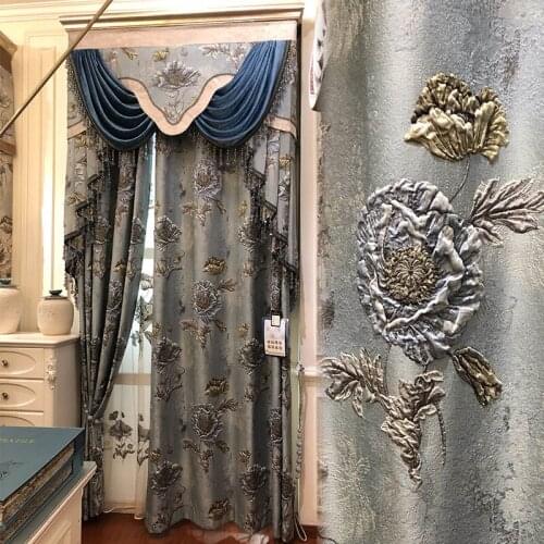 High grade luxury European embossed embroidered curtain products atmosphere living room bedroom jacquard shade floor curtain