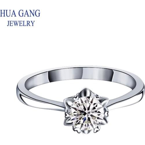 Jewelry 925 Sterling Silver Round D Color Moissanite Ring 1Carat VVS1 Excellent Cut for Women Gift with Certificate Fine