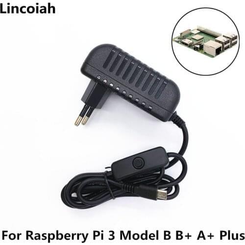 Lincoiah Power Supply Charger AC/DC Adapter 5V 3A PSU Micro USB with Power On/Off Switch for Raspberry Pi 3 Model B B+ A+ Plus