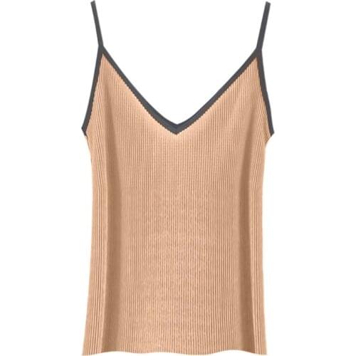 Women Ice Silk Sleeveless Tank Top Sexy V-Neck Backless Ribbed Knitted Camisole 63HC