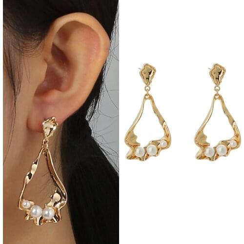 2021 New Korean Fashion Irregular Gold Color Pearl Earrings For Woman Jewelry Unusual Accessories For Party Girls