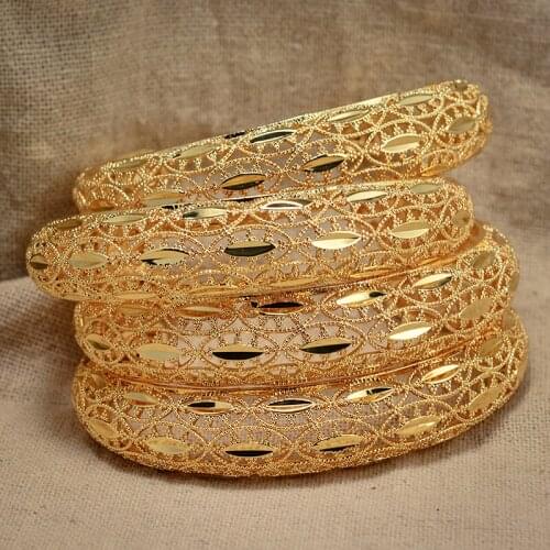 Annayoyo Dubai Party Gold Color Wedding Bangle & bracelets Women Decoration Bangle African Ethiopian Jewelry Wholesale
