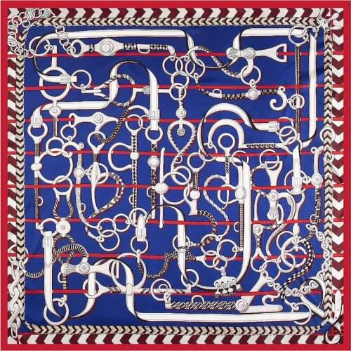 POBING 100% Twill Silk Scarf Women Saddle Melt Print Square Scarves Large Bandana Hijab Female Head Scarf Silk Foulards 130CM