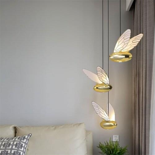 Golden Luxury Bee Decoration Pendant Light Postmodern LED Art Hanging Lamp Hotel Restaurant Bedroom Childrens Room Pendant Lamp