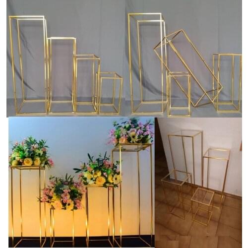 Gold wedding decoration 4pcs/set Iron geometric placed props road lead T station supplies rectangle wedding plinth
