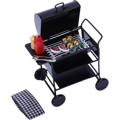 1:12 Doll House Diy Barbecue Car + Barbecue Accessories Miniature Doll House Food Mini Barbecue Doll Decoration Toys Children To