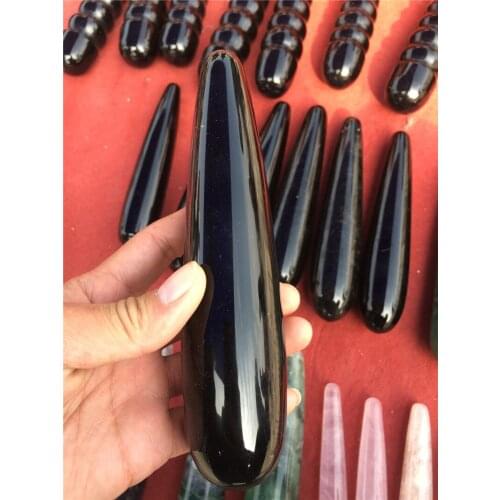 Large size 100% natural black obsidian wand healing crystals health massage wand polished gemstone yoni wand as gifts for women