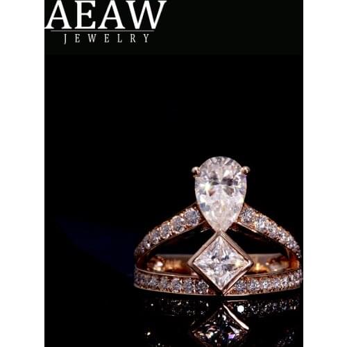 2.5ctw 1.5ct Pear Cut Moissanite Ring Solid 14k Yellow Gold For Women DEF Color Excellent Cut With 0.5ct White Princess Accents
