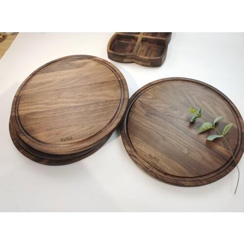 2021new round black walnut cutting board with a sink