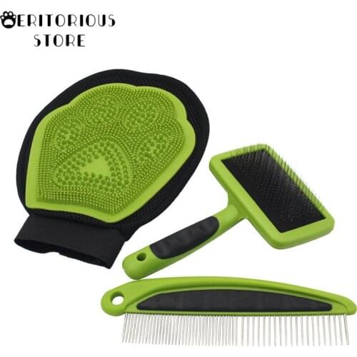 3-in-1 Pet Dog Cat Grooming Cleaning Brush Gloves Dog Comb Tool Pet Hair Remover Brush Pet Massage Comb Pet Grooming Set For Pet
