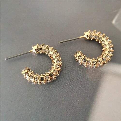 BlingBling Gold Color Plating Clear Stone Paving Small Hoop Earrings For Women Casual Party Wearing Daily Decoration Jewelry