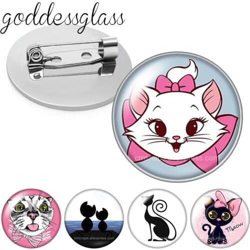 Cartoon cats Love cat Lovely cute Round Glass cabochon Brooch Dome Photo Jewelry Brooches Pin For Gift