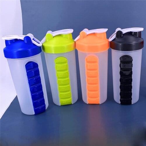 600ml Sports Plastic Water Bottle Combine Daily Pill Boxes Organizer Drinking Bottles Leak-Proof Bottle PP Pill Box Outdoor