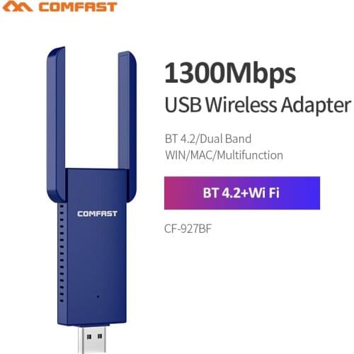Comfast CF-927BF 1300Mbps 5GHz BT 4.2 Wireless USB Adapter Ethernet 2*3dbi Antenna Bluetooth Dongle for Desktop PC Laptop