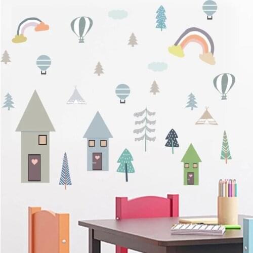 Nordic Style Countryside PVC Wall Sticker Balloon Rainbow Kids Room Wall Decals Poster Pastoral Painting for Baby Room Art