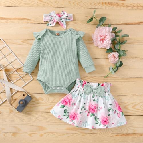 Fall Winter Newborn Baby Girls Clothes Childrens Knitted Ruffled Top Floral Velvet Skirt 3pcs Kids Outfits Set 6 12 18 24 Month