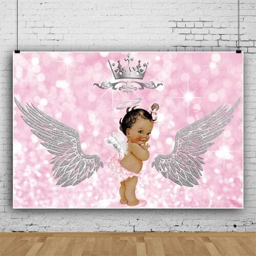 Princess with Silver Wing Backdrop Pink Shine Baby Shower Photography Background Celebration Photo Booth Studio Decor