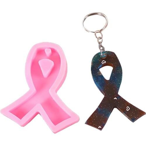 Hot Sale Shiny Cancer Bow keychains mold Clay DIY Jewelry Making glitter epoxy Key Chain Silicone Ribbon Mold Freeshipping