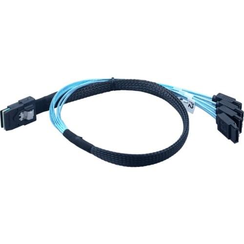 Mini SAS 4i SFF-8087 36P 36-Pin Male to 4 SATA 7-Pin Splitter Adapter Cable 0.5M Connecter SFF-8087 to 4x SATA Cable 10Gbps Band