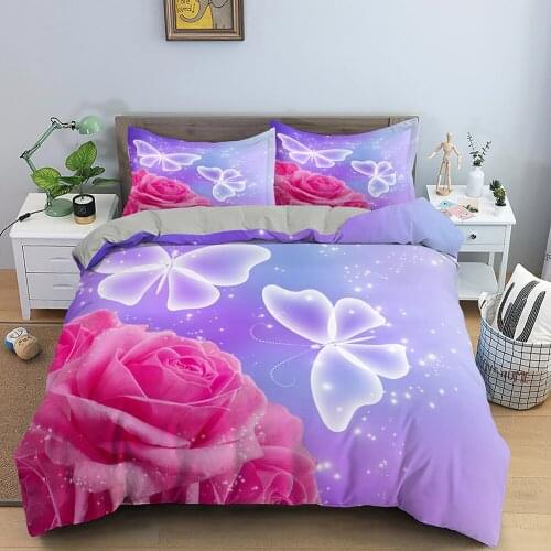 3D Romantic Rose Butterfly Print Bedding Set Quilt Cover Pillowcase Valentines Day Gift Bedroom Sets Duvet Covers Queen Size