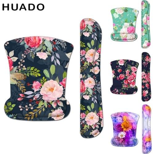 Flower Pattern Wrist Rest Mouse Pad and Keyboard Pad Thicken Anti Slip Durable Cushion for Office