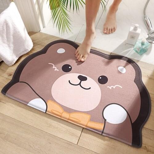 Cartoon Dog Cat Bear Bathroom Rug Home Creative Door Mat Flannel Fast Absorbent Foot Mat Micro-elastic Comfortable Non-slip Mat