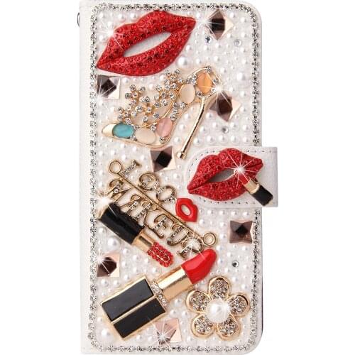 For Samsung Galaxy Note 20 10 9 8 S21 S20 Ultra S10E/9/8 Plus Bling Diamond Pearl Flower Handbag Flip Wallet Leather Case Cover