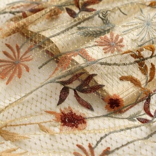 Soft gauze fabric Golden silk embroidery patchwork High grade dress cheongsam dress tissu