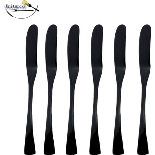 6 Pcs Dinnerware set Black Plated Shiny Stainless Steel Breakfast Tool Knives Set Butter Knife Dessert Cutlery Thickness Cheese