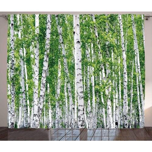 Birch Tree Curtains Fresh Green Leaves Summer Forest Rural Landscape Lush Environmental Living Room Bedroom Window Home Decor
