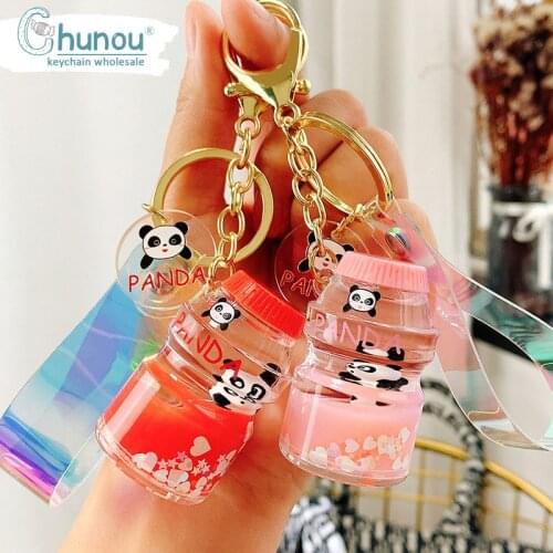 Cute Panda Bottle Quicksand Moving Liquid Floating Keychain For Girls Women Backpack Car Keychain Keyring llaveros Sleutelhanger