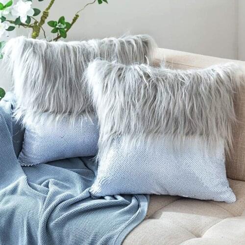 Nordic Sequins Long Plush Patchwork Cushion Cover Pillow Case Lovely Home Sofa Decor Pillow Cover
