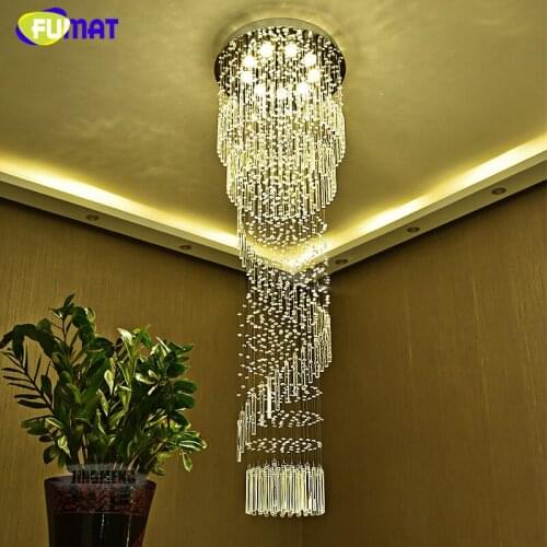 FUMAT Modern Spiral K9 Crystal Chandelier For Staircase Lustre Crystal Chrome Finished Lighting Fixtures LED Crystal Chandelier