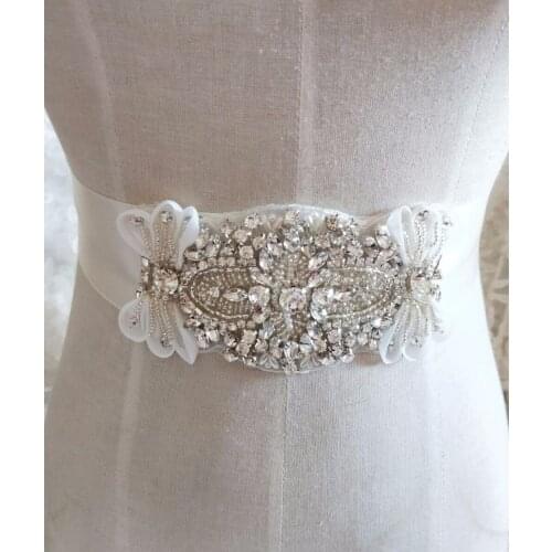 Rhinestone Crystal Applique With 3D Chiffon Leaves For Bridal Accessories Wedding Dress Sash Haute Couture Costume Embellishment