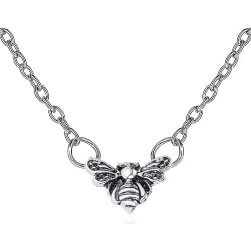 Vintage Simple Silver Plated Chain Alloy Bee Pendant Collarbone Chain Fashion Necklace Womens Accessories