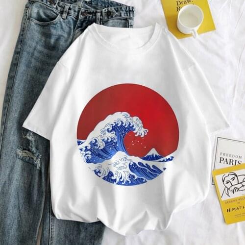 Waves Japan Style Graphic Print Female Tee T-shirt Women Harajuku Aesthetic White Top Tshirt Vintage Y2k Short Sleeve Casual