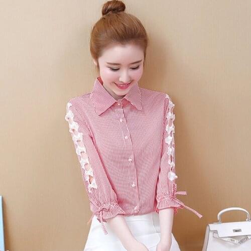 Womens Spring Summer Style Chiffon Blouses Shirt Womens Off Shoulder Long Sleeve Striped Button Elegant Tops SP149
