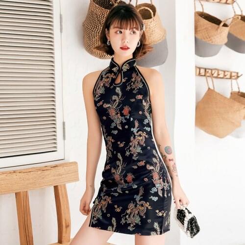 Oversize 3XL Vestidso Sleeveless Sexy Cheongsam Traditional Women Satin Chinese Dress Wedding Party Gown Mini Elegant Qipao